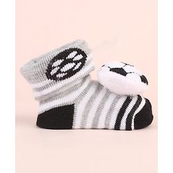 Cute Walk by Babyhug Ankle Length Socks Shoes With Ball Applique & Stripes - Multicolour