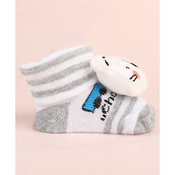 Cute Walk by Babyhug Ankle Length Socks Shoes With Animal Applique & Stripes & Vehicles Design - Grey