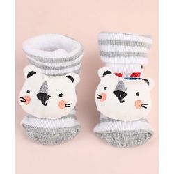 Cute Walk by Babyhug Ankle Length Socks Shoes With Animal Applique & Stripes & Vehicles Design - Grey
