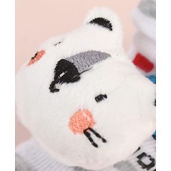 Cute Walk by Babyhug Ankle Length Socks Shoes With Animal Applique & Stripes & Vehicles Design - Grey