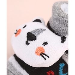 Cute Walk by Babyhug Ankle Length Socks Shoes With Animal Applique & Stripes - Grey