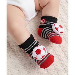 Cute Walk by Babyhug Ankle Length Socks Shoes With Ball Applique & Stripes - Multicolour