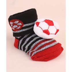 Cute Walk by Babyhug Ankle Length Socks Shoes With Ball Applique & Stripes - Multicolour