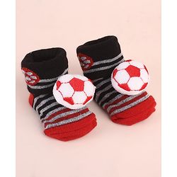 Cute Walk by Babyhug Ankle Length Socks Shoes With Ball Applique & Stripes - Multicolour