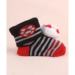 Cute Walk by Babyhug Ankle Length Socks Shoes With Ball Applique & Stripes - Multicolour