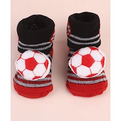 Cute Walk by Babyhug Ankle Length Socks Shoes With Ball Applique & Stripes - Multicolour