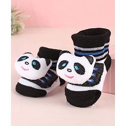 Cute Walk by Babyhug Ankle Length Socks Shoes With Panda Applique & Stripes - Black
