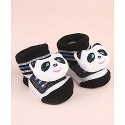 Cute Walk by Babyhug Ankle Length Socks Shoes With Panda Applique & Stripes - Black
