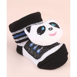 Cute Walk by Babyhug Ankle Length Socks Shoes With Panda Applique & Stripes - Black