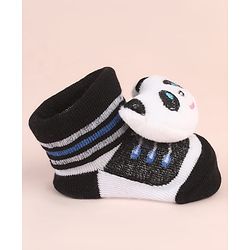 Cute Walk by Babyhug Ankle Length Socks Shoes With Panda Applique & Stripes - Black