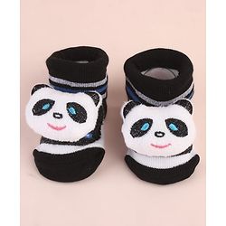 Cute Walk by Babyhug Ankle Length Socks Shoes With Panda Applique & Stripes - Black