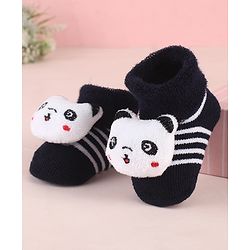 Cute Walk by Babyhug Ankle Length Socks Shoes With Panda Applique & Stripes - Black