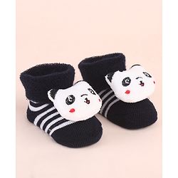 Cute Walk by Babyhug Ankle Length Socks Shoes With Panda Applique & Stripes - Black