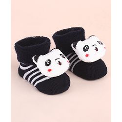 Cute Walk by Babyhug Ankle Length Socks Shoes With Panda Applique & Stripes - Black