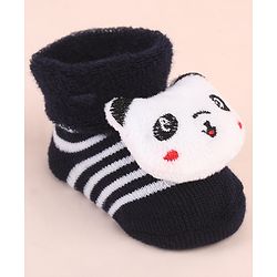 Cute Walk by Babyhug Ankle Length Socks Shoes With Panda Applique & Stripes - Black