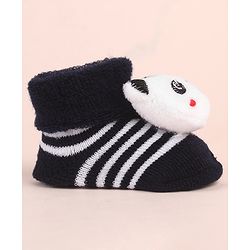 Cute Walk by Babyhug Ankle Length Socks Shoes With Panda Applique & Stripes - Black