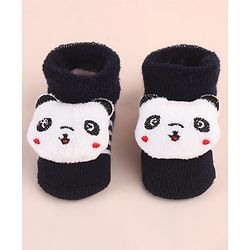 Cute Walk by Babyhug Ankle Length Socks Shoes With Panda Applique & Stripes - Black