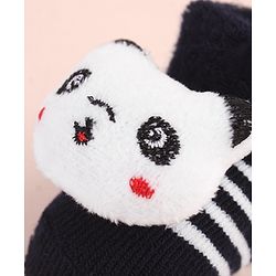 Cute Walk by Babyhug Ankle Length Socks Shoes With Panda Applique & Stripes - Black
