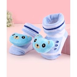 Cute Walk by Babyhug Fabric Socks Shoes With Large Teddy Bear Applique - Light Blue