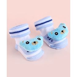 Cute Walk by Babyhug Fabric Socks Shoes With Large Teddy Bear Applique - Light Blue