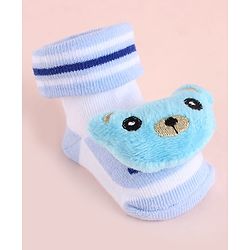 Cute Walk by Babyhug Fabric Socks Shoes With Large Teddy Bear Applique - Light Blue
