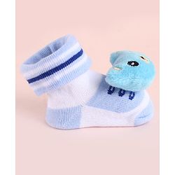 Cute Walk by Babyhug Fabric Socks Shoes With Large Teddy Bear Applique - Light Blue