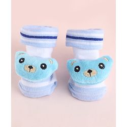 Cute Walk by Babyhug Fabric Socks Shoes With Large Teddy Bear Applique - Light Blue