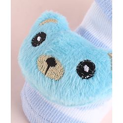 Cute Walk by Babyhug Fabric Socks Shoes With Large Teddy Bear Applique - Light Blue