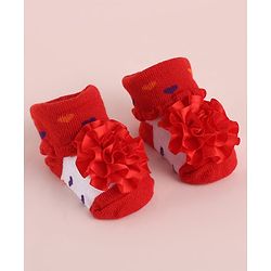 Cute Walk by Babyhug Fabric Socks Shoes With Large Floral Applique - Red