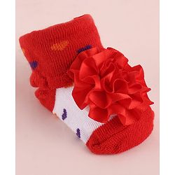 Cute Walk by Babyhug Fabric Socks Shoes With Large Floral Applique - Red