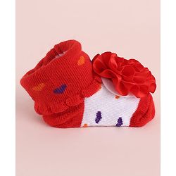 Cute Walk by Babyhug Fabric Socks Shoes With Large Floral Applique - Red