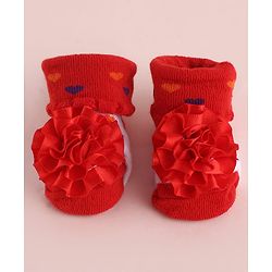 Cute Walk by Babyhug Fabric Socks Shoes With Large Floral Applique - Red