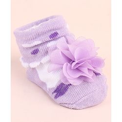 Cute Walk by Babyhug Ankle Length Socks Shoes With Floral Applique & Hearts Design - Purple