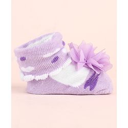 Cute Walk by Babyhug Ankle Length Socks Shoes With Floral Applique & Hearts Design - Purple