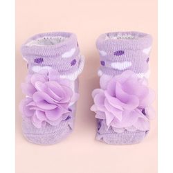 Cute Walk by Babyhug Ankle Length Socks Shoes With Floral Applique & Hearts Design - Purple