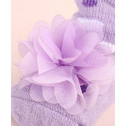 Cute Walk by Babyhug Ankle Length Socks Shoes With Floral Applique & Hearts Design - Purple