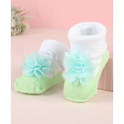 Cute Walk by Babyhug Ankle Length Socks Shoes With Floral Applique - Multicolour