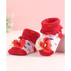 Cute Walk by Babyhug Sock Shoes With Floral Applique - Multicolour