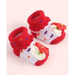 Cute Walk by Babyhug Sock Shoes With Floral Applique - Multicolour