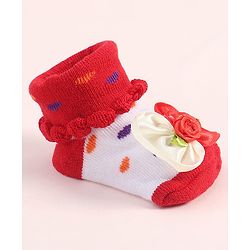 Cute Walk by Babyhug Sock Shoes With Floral Applique - Multicolour