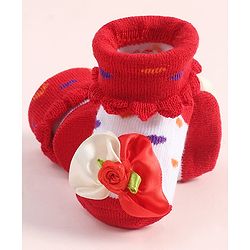 Cute Walk by Babyhug Sock Shoes With Floral Applique - Multicolour