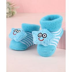 Cute Walk by Babyhug Ankle Length Socks Shoes With Star Applique & Stripes - Light Blue