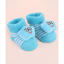 Cute Walk by Babyhug Ankle Length Socks Shoes With Star Applique & Stripes - Light Blue