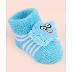 Cute Walk by Babyhug Ankle Length Socks Shoes With Star Applique & Stripes - Light Blue