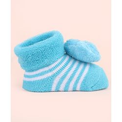 Cute Walk by Babyhug Ankle Length Socks Shoes With Star Applique & Stripes - Light Blue