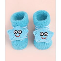 Cute Walk by Babyhug Ankle Length Socks Shoes With Star Applique & Stripes - Light Blue