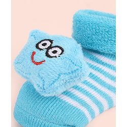 Cute Walk by Babyhug Ankle Length Socks Shoes With Star Applique & Stripes - Light Blue
