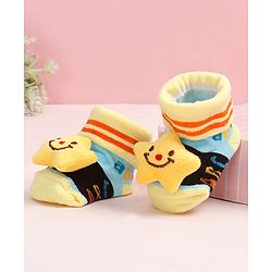 Cute Walk by Babyhug Fabric Ankle Length Socks Shoes with Alphabet Design & Star Applique- Yellow & Black