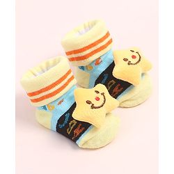 Cute Walk by Babyhug Fabric Ankle Length Socks Shoes with Alphabet Design & Star Applique- Yellow & Black