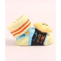 Cute Walk by Babyhug Fabric Ankle Length Socks Shoes with Alphabet Design & Star Applique- Yellow & Black